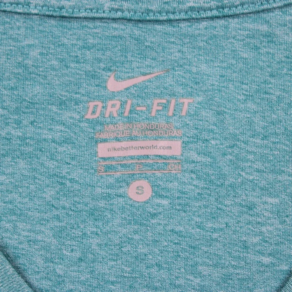 Nike Dri-FIT Womens V-Neck T-Shirt Teal Heathered Short Sleeve Athletic Top S